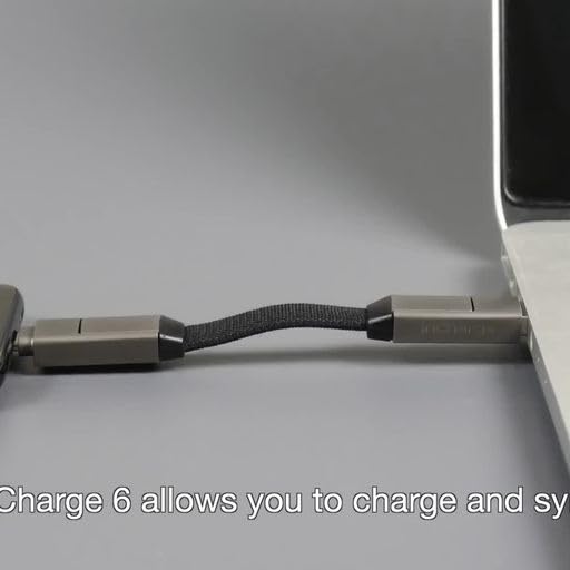 Rolling Square inCharge 6 - Keychain USB C Charger Cable, Lightning Cable and Micro-USB for Smartphone, Universal Cable Charger 6 in 1, USB Plug, 15W, White