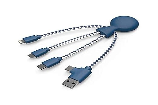 Xoopar - Mr Bio 4 in 1 Multi USB Cable Octopus Design Black - Universal Recycled Plastic Charger - USB Plug - USB-C - Lightning - Micro USB for Universal Smartphone