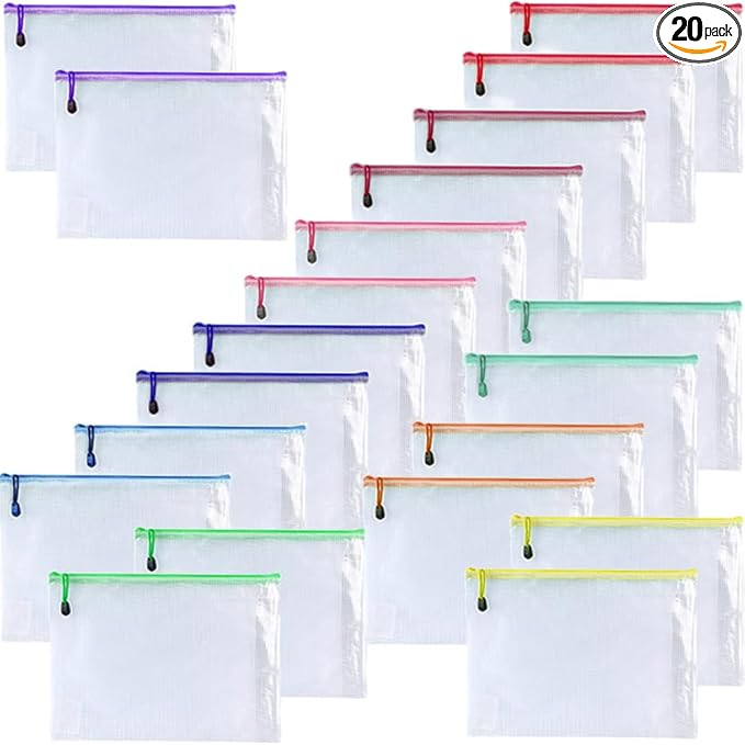 Oaimyy-20 Pcs 8"x 10" Inch Mesh Zipper Pouch Bags, Zipper Bags for Organizing Storage, Zipper Pouches, Letter Size, File Bags for School,Puzzle, Board Games and Office Supplies (Color)