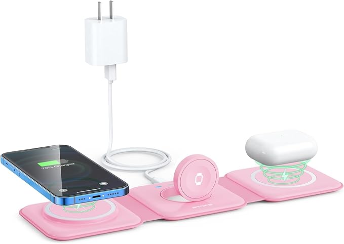 Wireless Charger 3 in 1,RTOPS Magnetic Traval Wireless Charging Station Multiple Devices,GaN 3 in 1 Charging Station,Compatible iphone17/16/15/14/13/Pro/Max,iWatch,AirPods4/3/2/Pro(Adapter Includes)