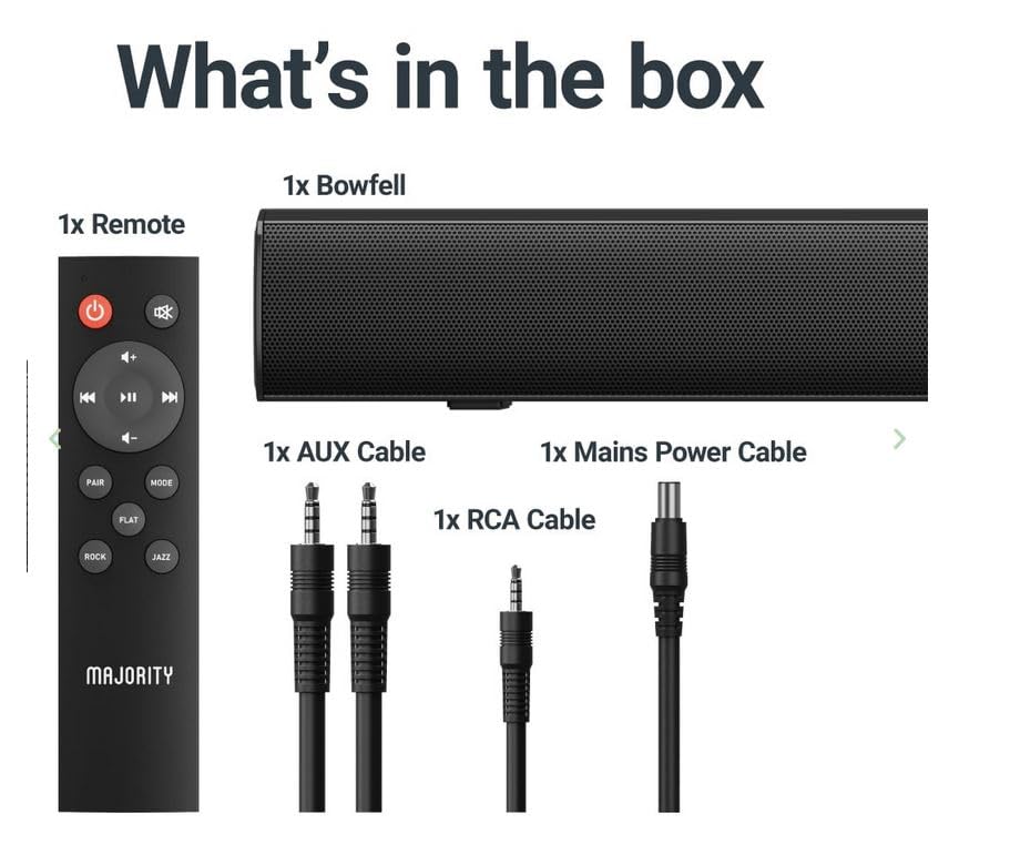 Majority Sound Bar for Smart TV, 50 Watts, 2.0 Bluetooth TV Sound Bar, 15 Inch Home Audio Sound Bars, Small Soundbar for TV and PC | AUX, RCA, Optical, USB | Gaming, Music, Movies - Bowfell Black