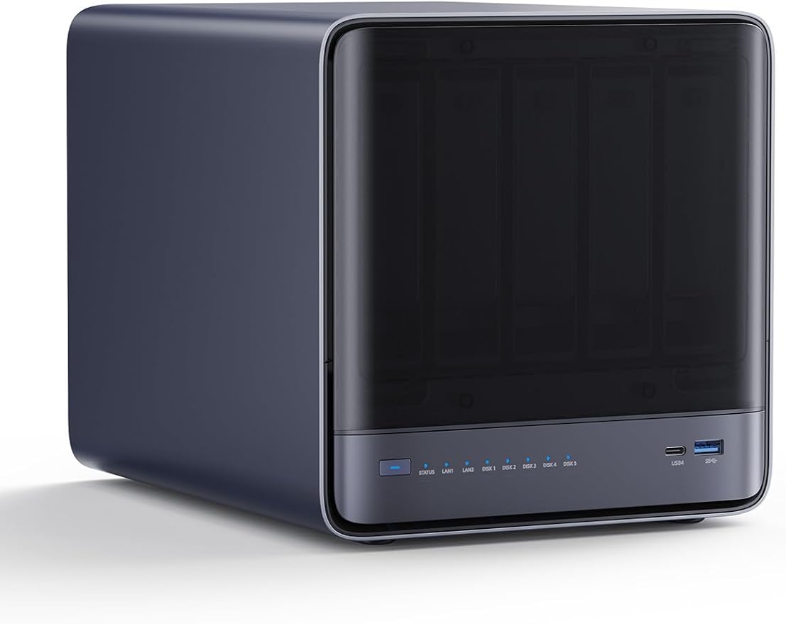 MINISFORUM N5 Pro 5-Bay Desktop AI NAS, AMD Ryzen AI 9 HX PRO 370(12C/24T) CPU, 16GB DDR5, 128G SSD, 1x10GbE, 1x5GbE, 2xUSB4, 8K HDMI, OCuLink, 1xM.2+2xU.2/M.2 Slot, Network Attached Storage(Diskless)