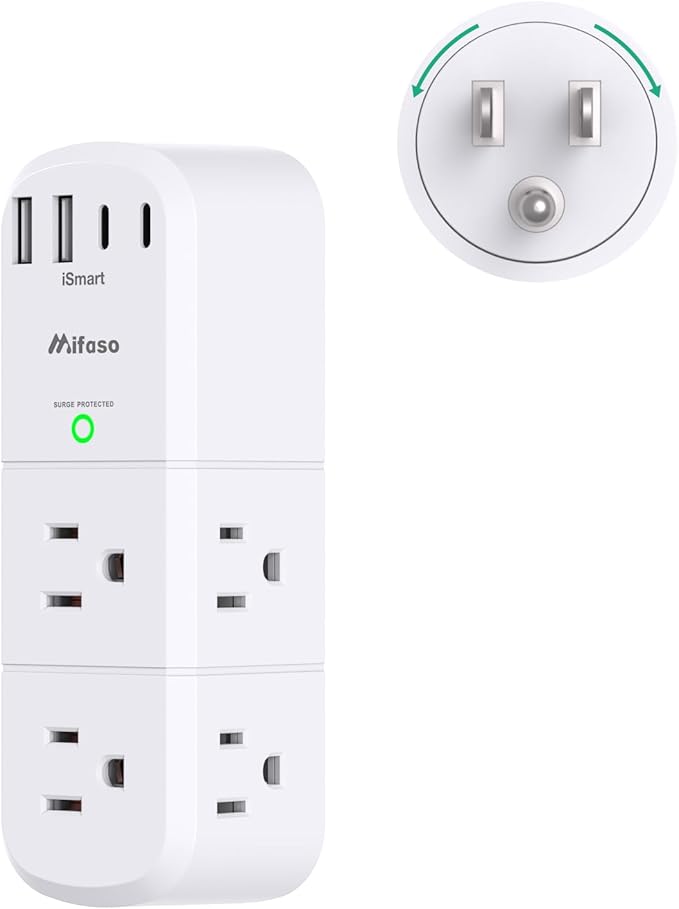 USB Outlet Extender Surge Protector with Rotating Plug