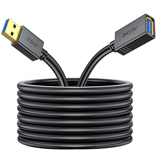 VCZHS Tech USB Extension Cable White 1ft, USB 3.0 Extender for High-Speed Data Transfer & Fast Charging, Durable & Flexible for Mouse, Keyboard, Printer, Flash Drive, Webcam, and More