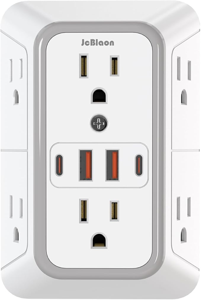 Wall Outlet Extender with Night Light, Power Plug Adapter Multi Plug Outlet Surge Protector with 4 USB Charging Ports (2 USB C), Adapter Spaced Outlets for Home Travel Office-ETL