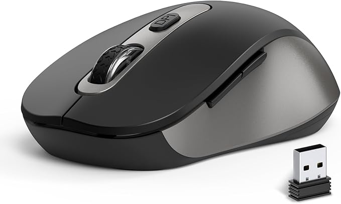 Wireless Mouse for Laptop, PC, Chromebook, Mac, MacBook, Silent Wireless Mouse with USB Nano Receiver, Side Button, 2400 DPI, Anti Slip Roller, 6 Button Ergonomics Cordless Computer Mice - Black