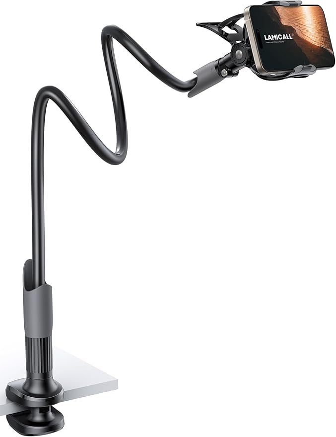 Lamicall Phone Holder, Gooseneck Mount, Compatible with 4-7'' Smartphones and Desktops, Adjustable Arm and Non-Slip Base, Easy to Install and Use