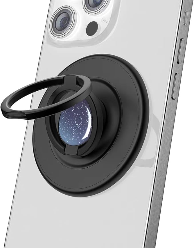 MonIdea Magnetic Phone Grip Compatible with MagSafe, Magnetic Phone Ring Holder Finger Kickstand Wireless Charging Compatible, Double Cell Phone Rings Gripper Stand for MagSafe iPhone - Black Weave