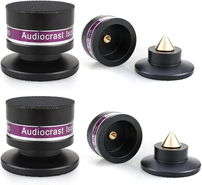 Tertullus 4 Pcs Aluminum Speaker Spike+Speaker Isolation Feet Top Pad Turntable Isolation Feet for Amplifier Turntable Player Subwoofer Silver