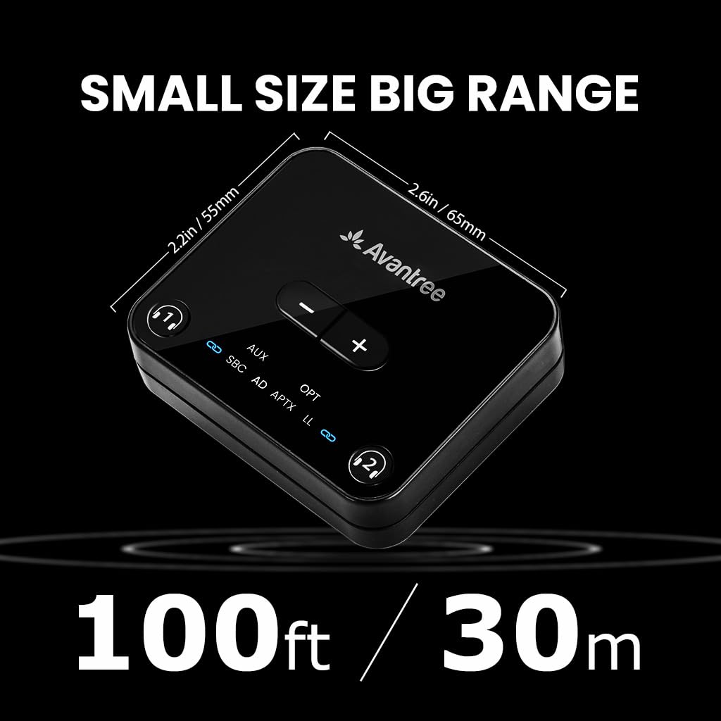 Avantree Audikast 3 – Bluetooth 5.3 Transmitter for TV Audio via Optical & AUX Outputs Only, aptX Adaptive, Dual Headphone Connection, 100ft Range – Not for HDMI–Only TVs