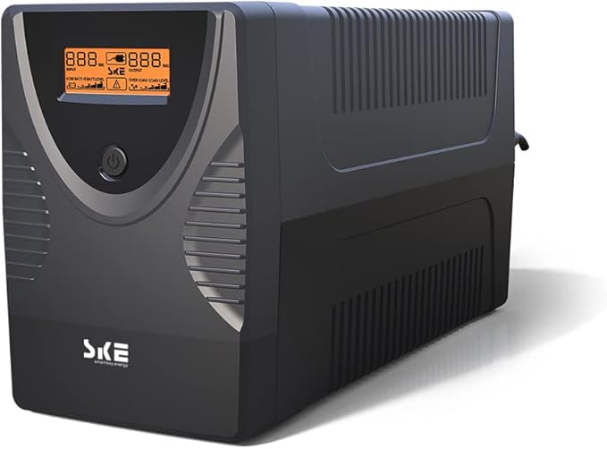 SKE SK625 625VA/360W UPS Battery Backup & Surge Protector - Uninterruptible Power Supply with LCD Display, AVR Voltage Regulation, 6 Outlets, Backup Power for PC, Router, NAS & Home Office