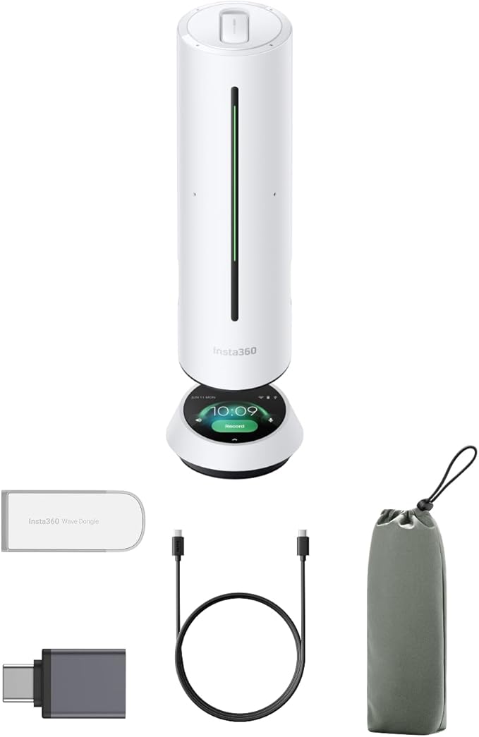 Insta360 Wave AI Conference Speakerphone with Bluetooth, Noise-Canceling Mics, Beamforming, Zoom Certified, AI Transcription & Summary, 32GB Storage for Meetings, Podcasts, Home office and Livestreams