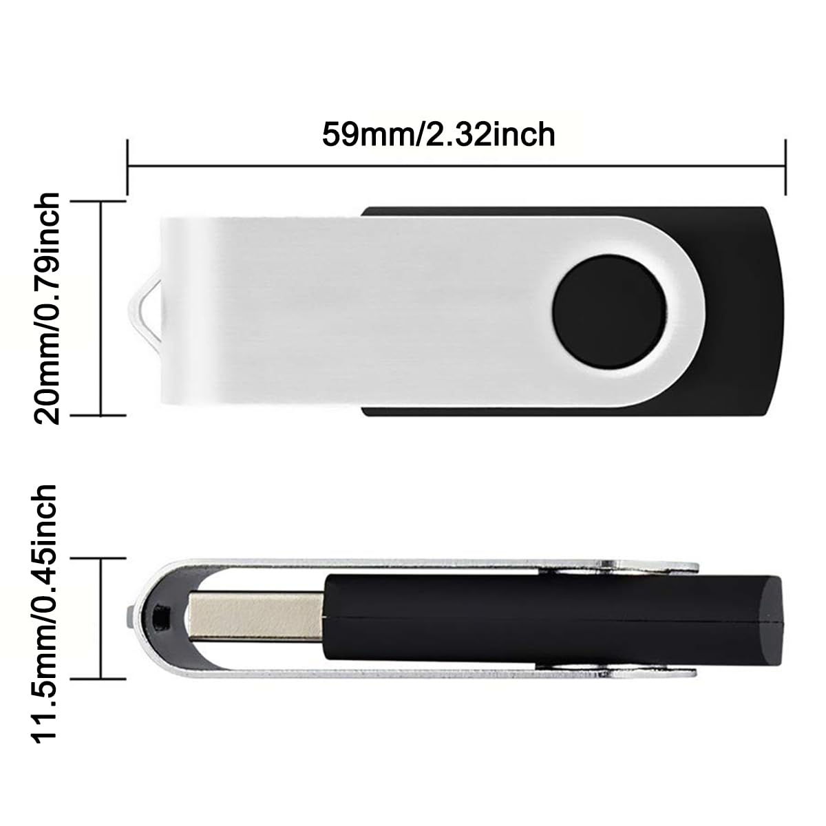 5 Pack 128GB USB Flash Drive with Type C Adapter and Storage Box USB 2.0 High Speed Metal Pen Drive 360° Rotatable Storage Memory Stick for Phone/Pad/PC/Laptop/Android - Black(5-Pack 128GB)