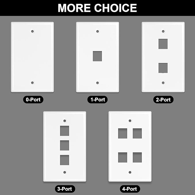 FGB Blank Device Keystone Wall Plate, with Low Voltage Mounting Bracket, with Single Gang Decorator Wall for RJ45, HDMI, and Coax Keystone Inserts, White, 10-Pack