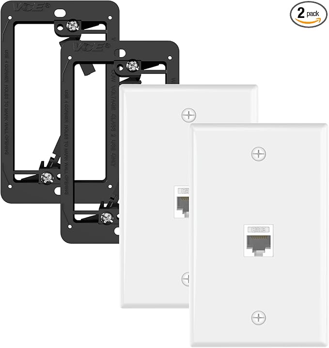 VCE UL Listed Ethernet Wall Plate CAT6 2-Port with Bracket
