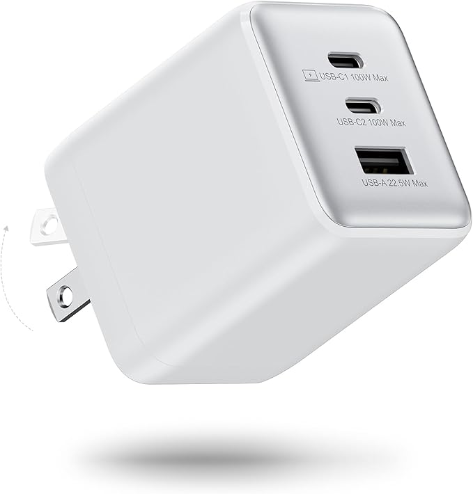 wegear 100W USB C Wall Charger, 3-Port PPS PD 3.0 Compact Foldable Wall Charger Block, Fast Power Adapter for MacBook Pro/Air, Dell XPS, iPad Pro, iPhone 17/16/15, Galaxy S25/S24