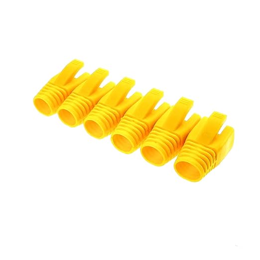 JODROAD 100Pack RJ45 Boot Cover, Cat5 Cat6 Cat6A Ethernet Network Cable Strain Relief Boot, Fits Overall Jacket Diameter 5.5-6.5MM Ethernet Cable (Hole Diameter: 6.5mm, Yellow)