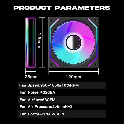 Jungle Leopard Interstellar V2 120mm PC Reverse Blade Case Fan Infinity Mirror Module Daisy-Chain ARGB Fan Triple Pack with Controller Suitable for Computer Case & 360mm AIO Cooler(Black-3pack)
