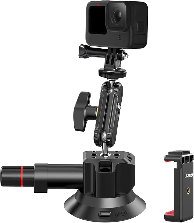 Ulanzi SC-02 Heavy-Duty Suction Cup Mount for Camera/Accessory (4.5"), Pump-actived Vacuum Camera Suction Cup Mount for Action Cameras w Quick Release NATO Magic Arm Car Boat Windshield Window Mount