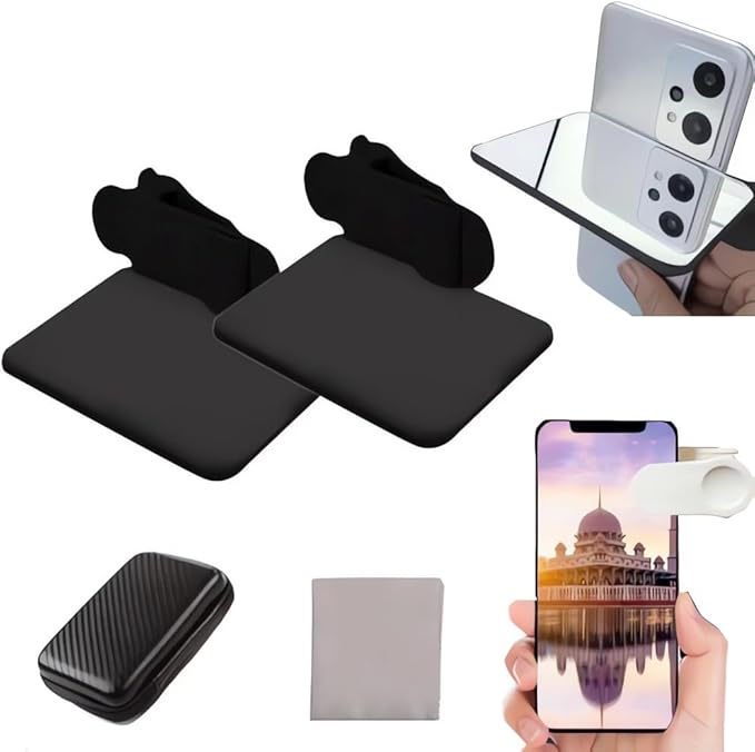 2024 Smartphone Camera Mirror Reflection Clip Kit -【New Version】 Smartphone Selfie Reflector, Adjustable Mobile Phone Reflection Camera Clip, Mirror Reflection Phone Clip for All Phones (1PC-Balck)