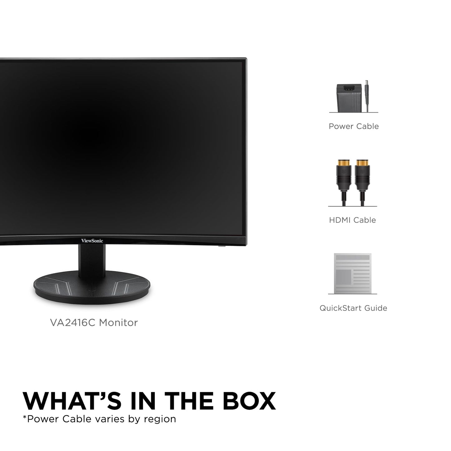 ViewSonic VA2416C 24 Inch 1080p Curved Monitor, Frameless Design with Variable Refresh Rate for Home Entertainment, HDMI, and DisplayPort Inputs