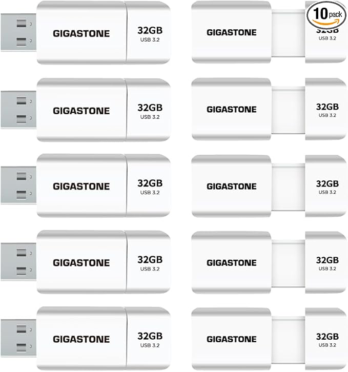 GIGASTONE 32GB Flash Drive (10 Pack) Z60 USB 3.2 Gen 1, 100MB/s Ultra Fast, Retractable Capless Slider Design, Data Storage, Backup for PC/Mac/TV/Car Audio, USB 2.0/3.0/3.1 Compatible