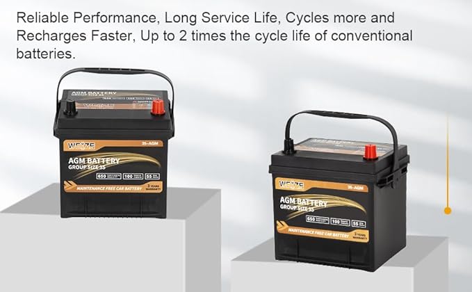 Weize Platinum AGM Battery BCI Group 35 Automotive Battery, 100RC, 650CCA, 36 Months Warranty