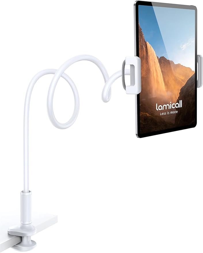 Lamicall Gooseneck Tablet Mount Holder for Bed - Flexible Tablet Arm Clamp for Bed Compatible with Pad Mini 7.9, Air 9.7, Pro 10.5, Kindle, Switch, Galaxy Tabs
