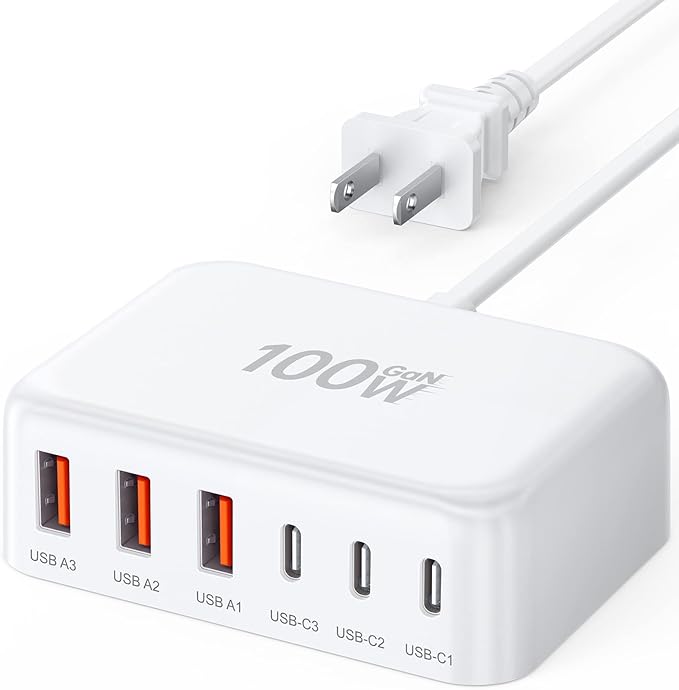 USB C Charger Block, GaN Fast USB Charging Station Hub with 100W Max 6-Port