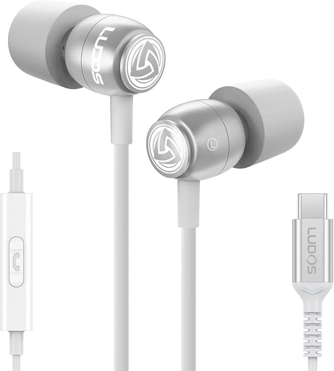 LUDOS Clamor Wired Earbuds in-Ear Headphones, 5 Years Warranty, Earphones with Microphone, Noise Isolating Ear Buds, Memory Foam for iPhone, Samsung, School Students, Kids, Women