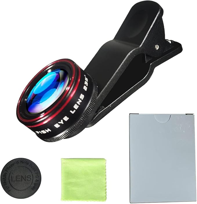 Phone Camera Lens, Clip on Cell HD Phone Fisheye Lens kit, 235° Fisheye Lens ,for Most iPhone Android Samsung Phones and Smartphones