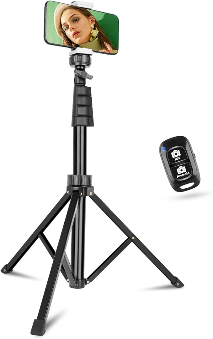Aureday Phone Tripod, 92" Cell Phone Stand with 15" Gooseneck, Remote and Phone Holder, Overhead & Selfie Stick for Recording/Watching/Vlog, Compatible with iPhone Android
