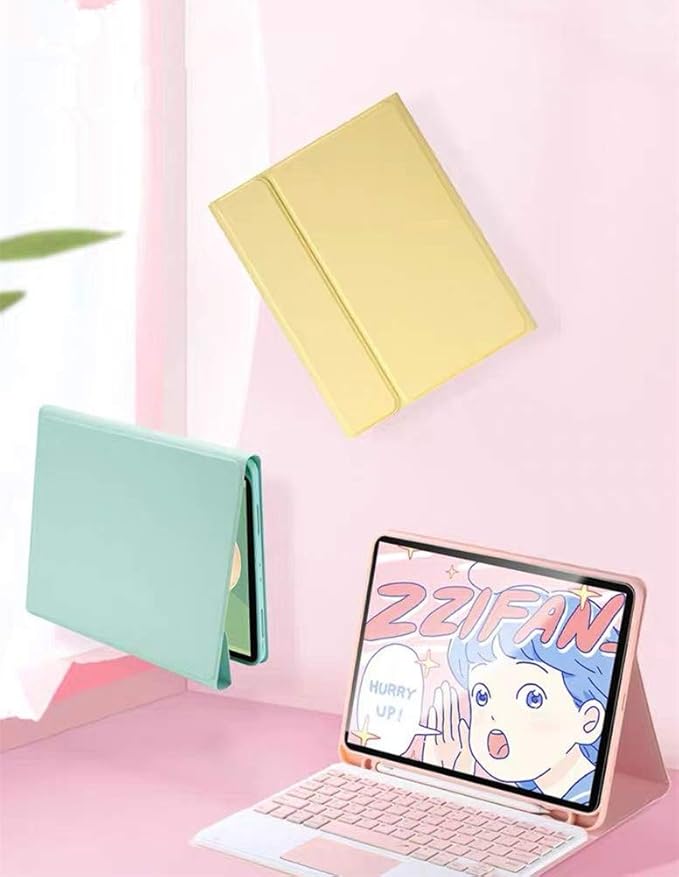 AnMengXinLing Lovely Keyboard Case for iPad 9th/8th/7th Generation with Mouse,Case for iPad 10.2 inch with Pencil Holder and Deatachable Keyboard Mouse, Yellow