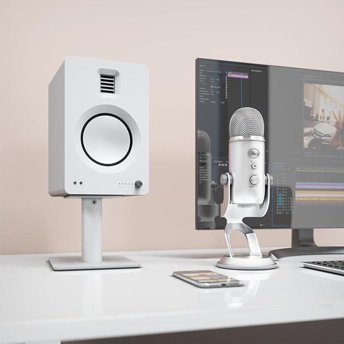Kanto SP6HD Desktop Speaker Stands for Medium/Large Bookshelf Speakers & Mid-Size/Full-Size 4”-7” Studio Monitors | 6" Tall | White | Pair