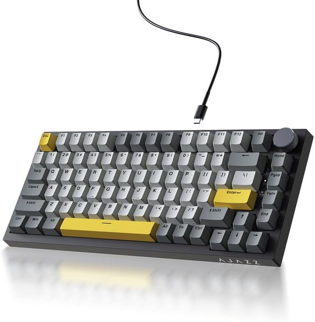 Ajazz AK820 TKL 75% Hot Swappable Mechanical Keyboard with Volume Knob, Gasket Mount Wired Gaming Keyboard, Pre-lubed Linear Switch, South-Facing RGB, PBT Keycaps