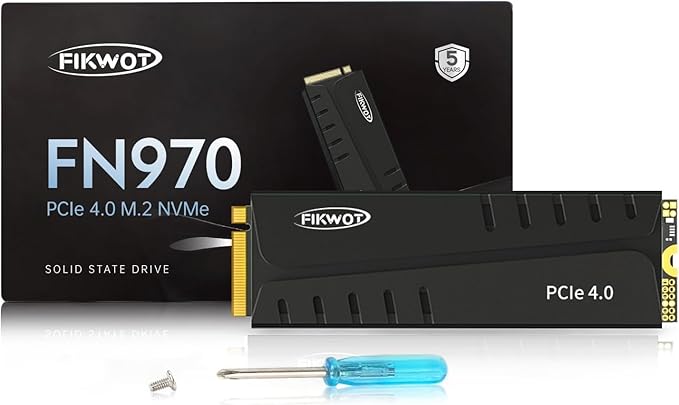 Fikwot FN970 1TB M.2 2280 PCIe Gen4 x4 NVMe 1.4 Internal Solid State Drive with Heatsink - Speeds up to 7,400MB/s, Configure DRAM Cache, Internal SSD