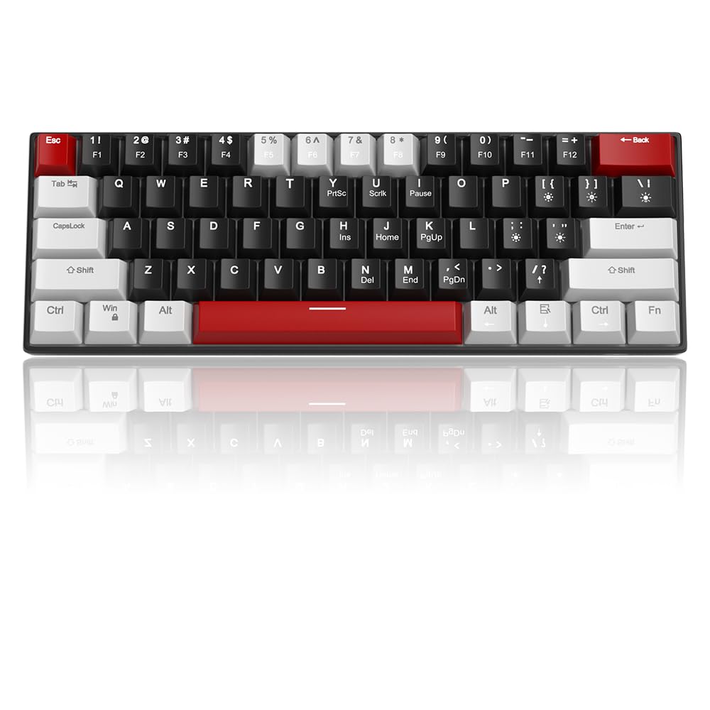 Camiysn 60% Mechanical Gaming Keyboard,Mixed Color Keycaps Gaming Keyboard with Linear Red Switches, Detachable Type-C Cable Mini Keyboard with Blue LED Light for PC/Laptop