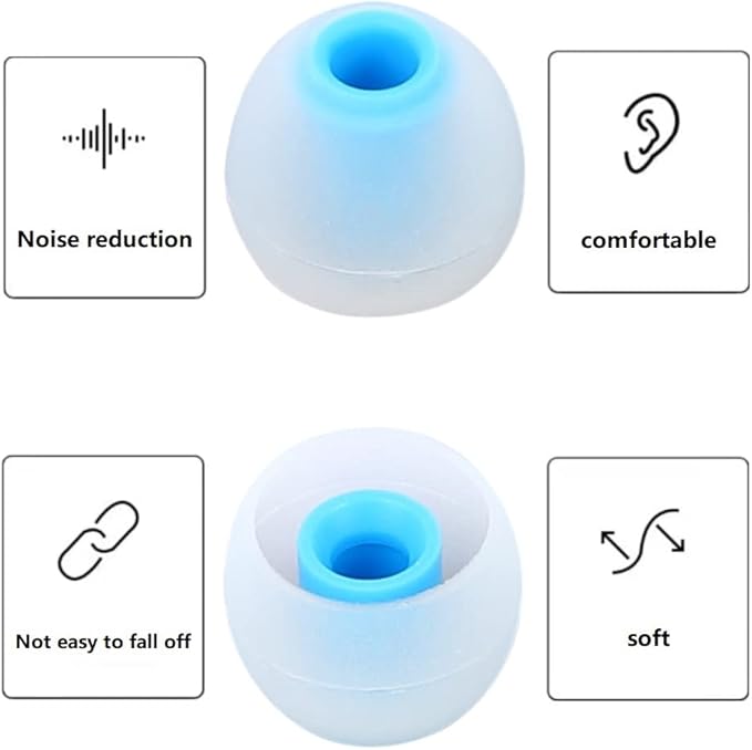 Earbud Tips Replacement Earbud Tips Ear Bud Replacement Pieces Silicone Soft and Comfortable Fit for Inner Hole from 3.8mm - 5.1mm Earphones 9 Pairs S/M/L Clear Blue