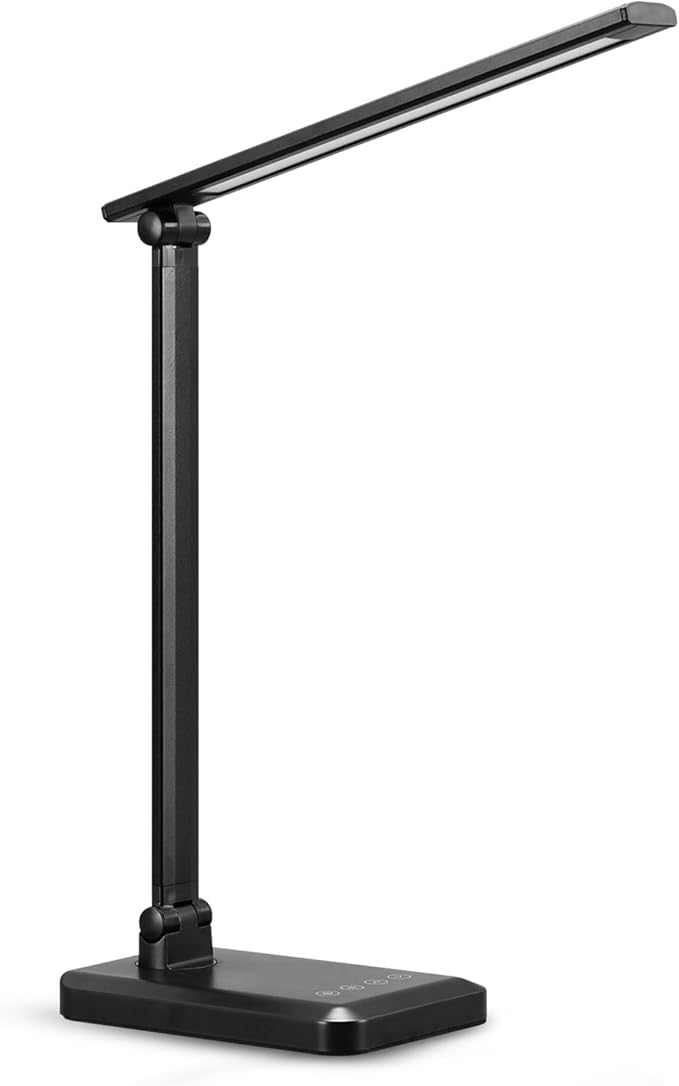 MACASA LED Desk Lamp with USB Charging Port Whole White for Home Office Essentials Table Lamp with Eye-Caring 4 Color Temperature Touch Control Stepless Dimming Desk Light for College Dorm