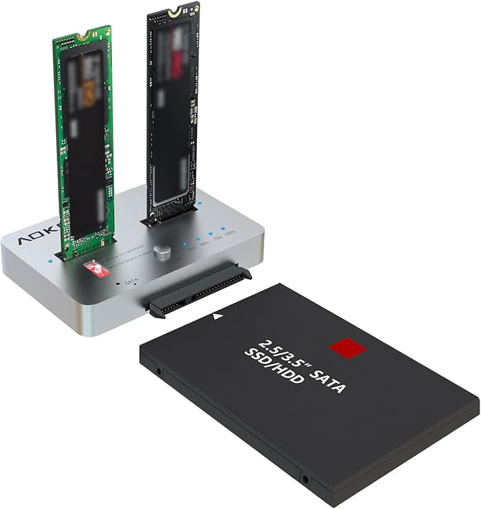 AOKO M.2 NVMe SSD Cloner, Dual-Bay 4-in-1 Hard Drive Docking Station,Hard Drive Reader/Cloner for M.2 PCIE NVME+mSATA & SATA 2.5"/3.5" HDD,Offline Cloning Without PC