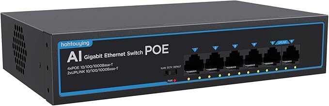 hohtouying 8 Port Gigabit PoE Switch with 2 Gigabit Uplink, 1000Mbps, 802.3af/at, 120W Built-in Power, Vlan, Unmanaged Metal Plug and Play,Ideal for NVR and Power Over Ethernet IP Cameras