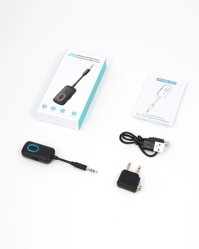 Upgraded Aux Bluetooth Adapter for Car, 2 in 1 Bluetooth 5.3 Transmitter Receiver, Hands-Free Calls, 180ยฐ Swivel Bend, Wireless Audio Receiver for Car, Speakers, Home Stereo