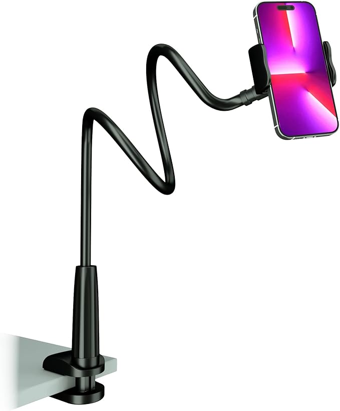 MAGIPEA Gooseneck Phone Holder for Bed, Flexible Overhead Cell Phone Mount for Desk, Hands-Free Viewing Clamp Stand Compatible with iPhone 17 16 15 Pro Max and 3.5-7" Devices
