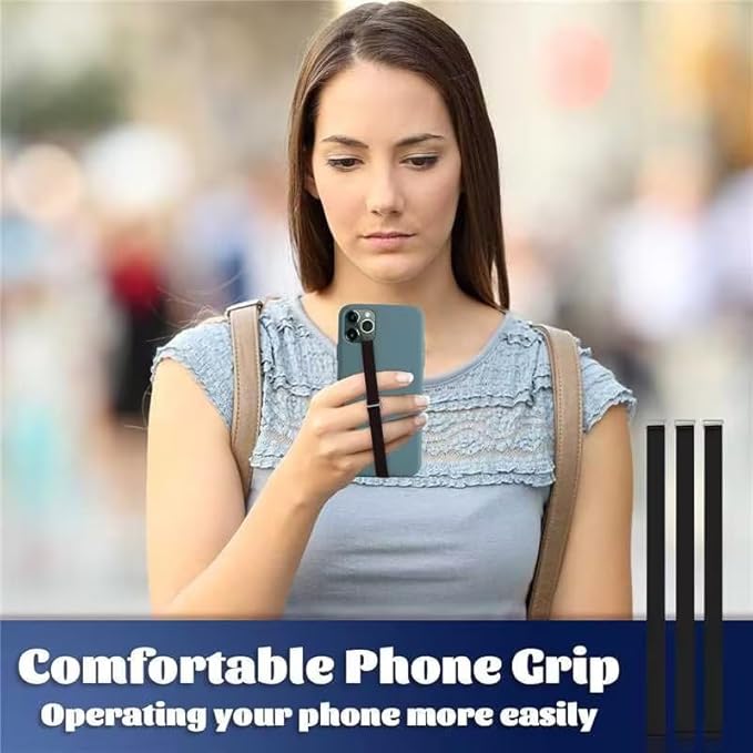 TEAMOLA 3pcs Silicone Phone Grip Holder Strap for iPhone 15/15 Pro/16/16 Pro & Samsung Galaxy S24/S23 - Anti-Slip Finger Loop for Case, Universal Phone Loops for Back of Cell Phones(210, 3 Black)