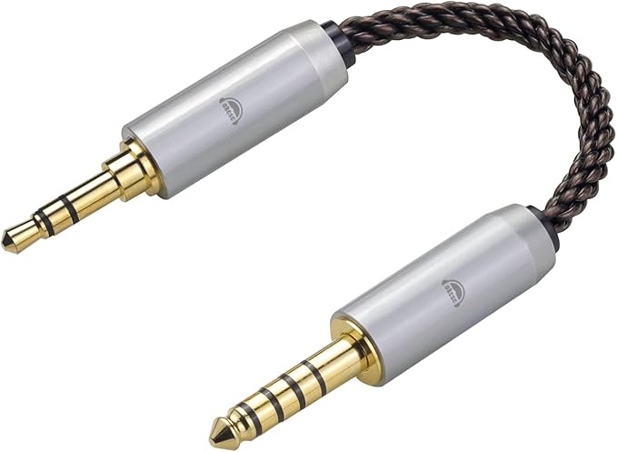okcsc 4.4MM Male to 3.5MM Pro Male Ultra Short Hifil Male to Male AUX Audio Cable OFC Pair Recording Cable Wire-Breakage-Prevention Design Adoption of 8-Core Braided Structure 5.82 inch