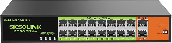 SICSOLINK 8 Port PoE+ Switch for Security Cameras, 120W 802.3af/at 2 Uplink