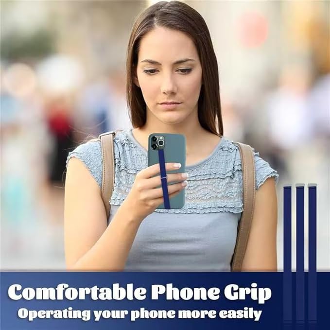 TEAMOLA 3pcs Silicone Phone Grip Holder Strap for iPhone 15/15 Pro/16/16 Pro & Samsung Galaxy S24/S23 - Anti-Slip Finger Loop for Case, Universal Phone Loops for Back of Cell Phones(230, 3 Navy)