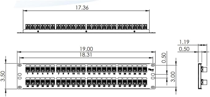 ICC CAT6 Feed-Through Patch Panel, 48 Port, 2U Rackmount, RJ45 Ethernet Patch Panel, No Punch Down, PoE++ and TAA Compliant, Black