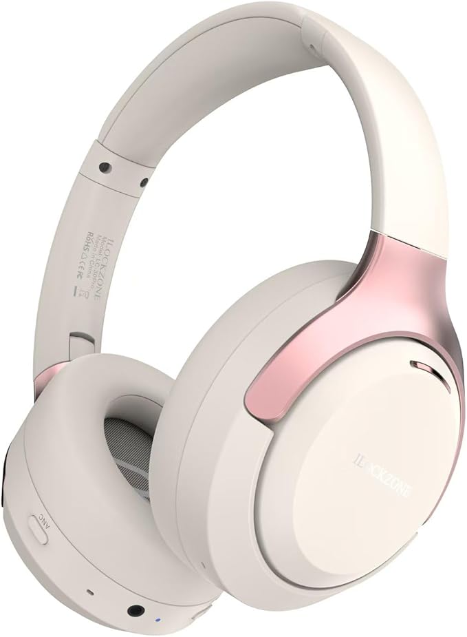 ILOCKZONE LC30Pro Hybrid Active Noise Cancelling Headphones, 100H Playtime Wireless Over Ear Bluetooth 5.4 Headset, Deep Bass, Multipoint Connection, Foldable Headphones for Travel, Home, Office