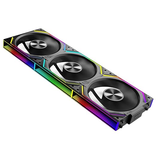 Jungle Leopard Interstellar V2 120mm Case Fan Infinity Mirror Module Daisy-Chain ARGB Fan Triple Pack with Controller Suitable for Computer Case & 360mm AIO Cooler(Black-3pack)